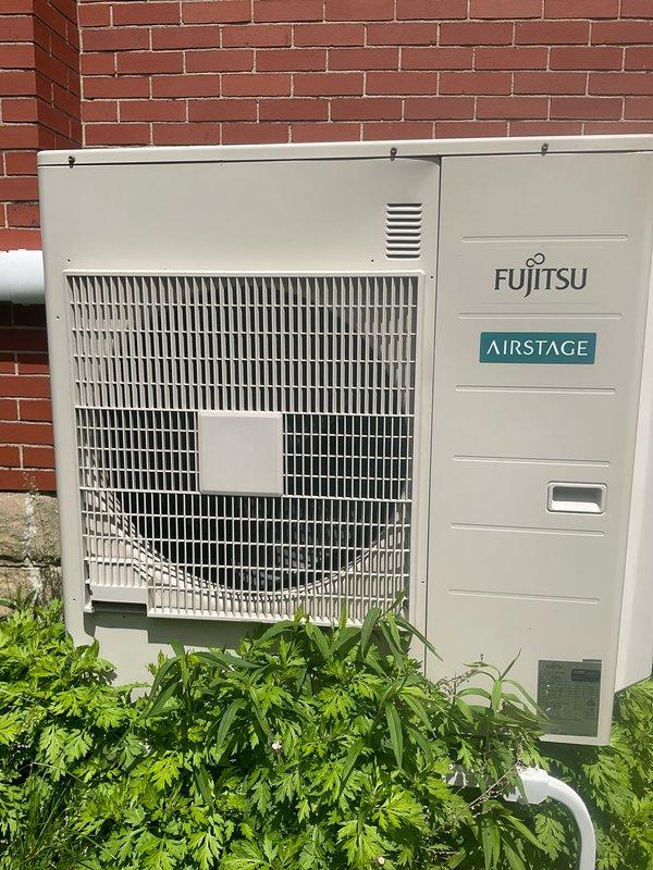 Completed scheduled cooling maintenance tune-up on a 5-head Fujitsu Airstage mini-split system. Performed comprehensive diagnostic testing using combustion analyzer to verify system performance parameters, inspected outdoor condensing unit, and confirmed all heads operating within normal specifications. System found to be functioning properly with no repairs required.
