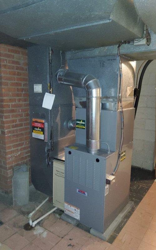 Completed comprehensive cooling system maintenance on 15-year-old residential Bryant HVAC unit located in basement with outdoor condenser fan. Performed standard inspection protocol including filter replacement, coil cleaning, refrigerant level verification, electrical connection testing, and thermostat calibration to ensure optimal system performance for the cooling season.