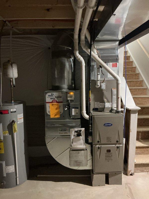 Performed HVAC system sizing evaluation for single family residence with five-year-old Allied/Airfield outdoor condensing unit (model GA45RNS2400NAAAA) and Carrier furnace indoor air handler. Customer declined diagnostic testing and system optimization services, requesting only verification of proper equipment sizing for the home. Documented equipment specifications and installation via photographs; no performance issues, operational concerns, or safety hazards were reported or observed during the visit.
