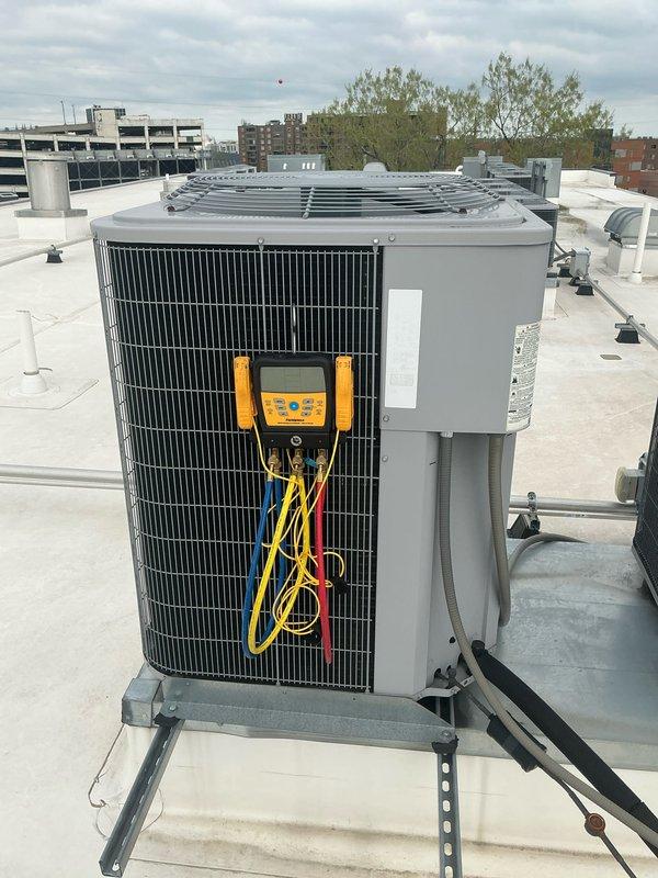 Completed routine annual maintenance inspection on two HVAC systems, including both furnace and air conditioning components. Performed comprehensive evaluation of six-year-old equipment, inspecting blower wheel assembly for proper operation and cleanliness, noting dust accumulation on centrifugal fan blades and housing. Conducted diagnostic testing on rooftop condenser unit using digital testing instruments to measure system performance parameters including electrical values and refrigerant pressures. Verified proper operation of both heating and cooling systems, confirmed equipment functionality, and documented equipment condition through photographic records. All systems found operational at time of inspection.