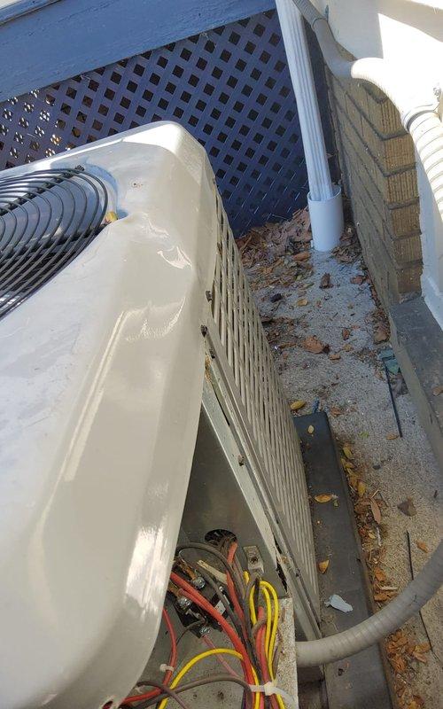 Responded to service call regarding rattling noise from outdoor condensing unit following recent storm damage where a beam had fallen on the equipment. Upon arrival, performed comprehensive inspection of unit exterior and interior components. Verified all mounting hardware, fan assembly, compressor mounting bolts, and refrigerant line connections for damage or looseness. Inspected condenser coil for impact damage and verified structural integrity of unit cabinet and top panel. Checked fan motor bearings and blade balance, finding no abnormalities. Tested unit operation through complete cooling cycle, monitoring amp draw, refrigerant pressures, and overall system performance. All components functioned within normal operating parameters with no unusual vibrations or sounds detected during runtime. Cleared debris from around unit base and verified proper airflow clearances. Unit sustained no significant damage from impact and is operating safely and efficiently.