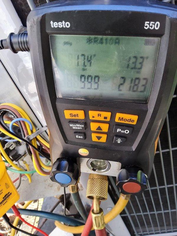 Completed comprehensive MVP AC tune-up on two 6-year-old outdoor cooling systems. Performed standard maintenance procedures including refrigerant pressure and temperature diagnostics using digital manifold gauges, verified system performance parameters, and inspected copper refrigerant lines, electrical connections, and condensing unit components. Both units operational and functioning within normal specifications upon completion of service.