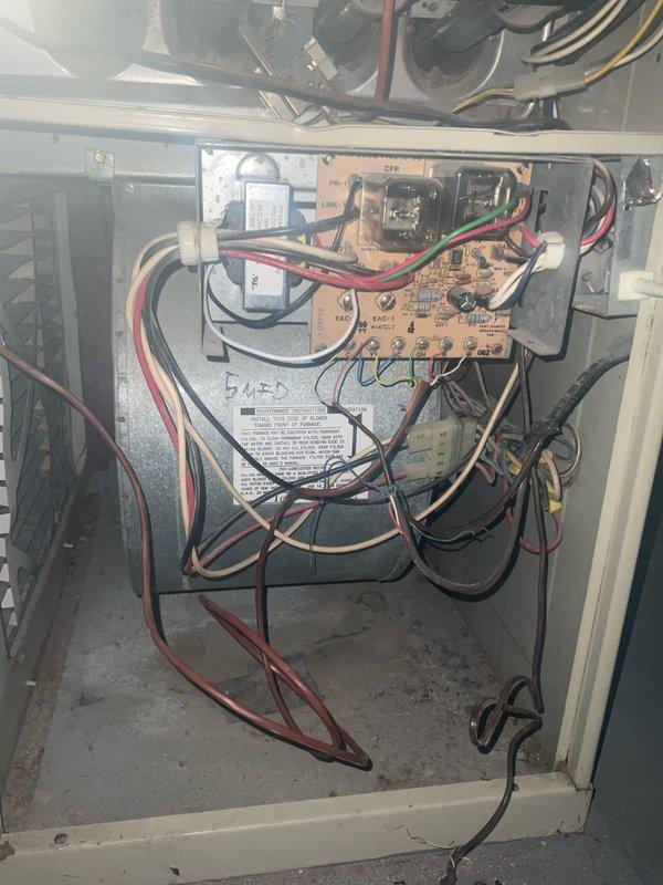 Responded to no cooling call on 30+ year old system. Found outdoor unit running and thermostat calling for cooling, but indoor unit only humming with little to no airflow. Diagnosed failed blower motor preventing air circulation through the system. Replaced clogged air filters and explained system age and condition to customer. Due to advanced age of equipment and cost of repairs, recommended full system replacement for improved efficiency and reliability.