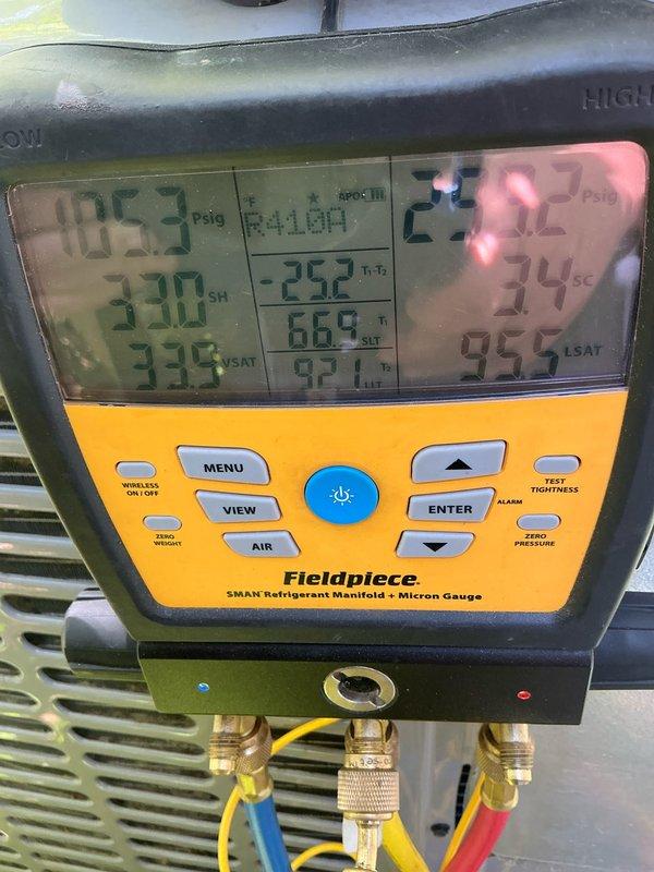 Responded to no heat call on 10-year-old furnace system. Performed diagnostic assessment of heating unit, inspected blower assembly and air filtration components. Utilized refrigerant manifold gauges to measure system pressures and temperatures, recording superheat and subcool values to verify proper refrigerant charge and system operation. Restored heat to residence and recommended scheduled maintenance for both heating and cooling systems to ensure continued reliable performance.