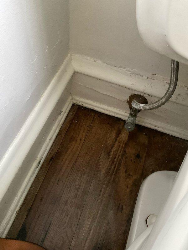 Responded to service call for leaking toilet water supply line. Upon arrival, inspected toilet installation and identified active leak at water supply connection. Assessed overall condition of existing two-piece toilet and surrounding plumbing fixtures. Provided customer with detailed estimate for complete toilet replacement including new wax ring, supply line, and proper installation. Documented existing conditions with photographs for estimate purposes.