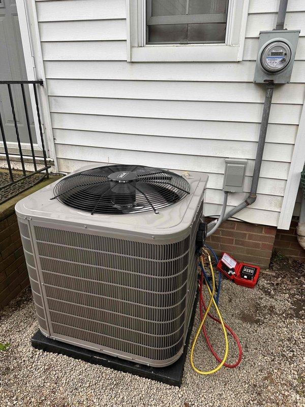 Completed full HVAC system replacement including new Bryant air conditioning condensing unit, furnace, evaporator coil, Ecobee smart thermostat, and 700CFM media air cleaner. Positioned outdoor condensing unit on gravel pad with proper clearances from structure, installed refrigerant line set with appropriate insulation, and established electrical connections to exterior disconnect and meter base. Verified proper refrigerant charge using manifold gauges, confirmed correct superheat and subcooling values, and tested system operation through complete heating and cooling cycles. All equipment installed to manufacturer specifications and local code requirements with system operating at optimal performance levels.