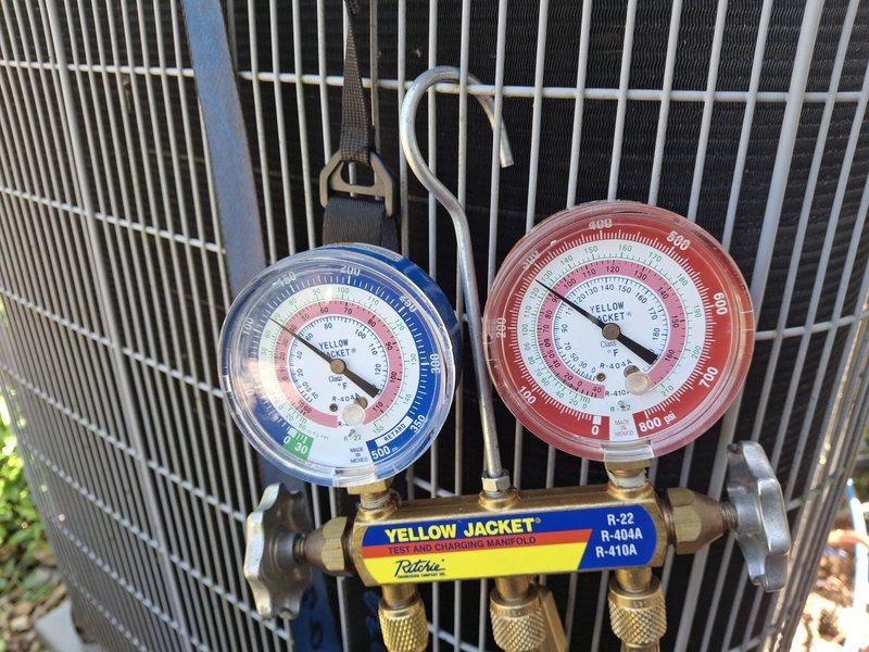 Performed comprehensive cooling maintenance on a 9-year-old Carrier air conditioning system. Inspected evaporator coil fins and condenser unit, connected manifold gauges to measure refrigerant pressures across the system, and verified proper operating pressures for optimal performance. All components found to be functioning within normal parameters upon completion of tune-up service.