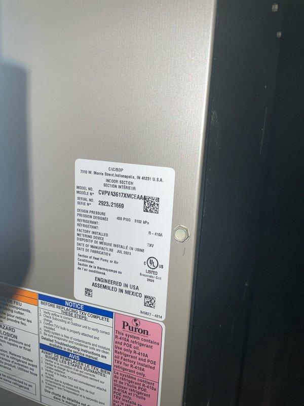 Completed scheduled cooling system maintenance on a 2-year-old Goodman CPVPA3617XMCF+AAT air conditioning unit with R-410A refrigerant. Performed comprehensive tune-up including inspection of all mechanical and electrical components, verified proper operation of the blower assembly, checked refrigerant levels and system pressures, inspected condenser coils and ductwork connections, and confirmed all safety controls and electrical connections were secure and functioning correctly. Unit operating within manufacturer specifications with no issues identified.