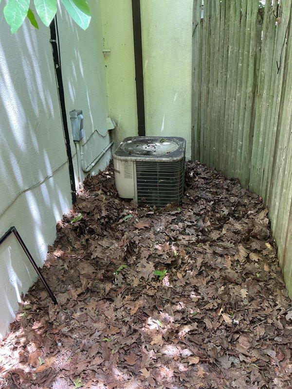 Conducted comprehensive estimate for complete HVAC system replacement including both air conditioning condenser unit and furnace. Evaluated existing outdoor condenser unit located in narrow side yard passageway with heavy leaf accumulation and assessed indoor furnace installation with flexible ductwork in utility closet. Provided detailed quote for full system replacement to upgrade aging equipment and improve heating and cooling efficiency.