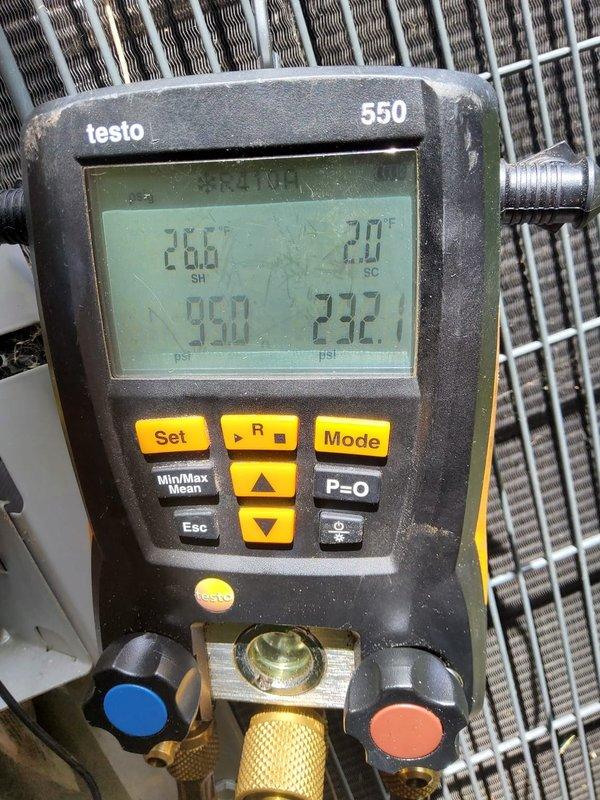 Completed comprehensive air conditioning tune-up and system performance evaluation. Utilized digital manifold gauges to measure refrigerant pressures and verify proper system operation, recording superheat and subcooling values within acceptable parameters. Inspected condenser coil condition, confirming clean fins and proper airflow through the outdoor unit.