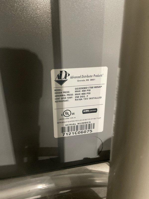 Completed preventive maintenance on a 4-year-old ADP air conditioning system utilizing R410A refrigerant with TXV metering device. Performed system diagnostics using Fieldpiece SMAN manifold gauges, recording operating pressures of 95.9 PSIG suction and 235.5 PSIG discharge with corresponding temperature readings within normal operating range. Inspected condenser coil condition, confirming clean fins and proper airflow, and verified all refrigerant connections and system components for proper operation.