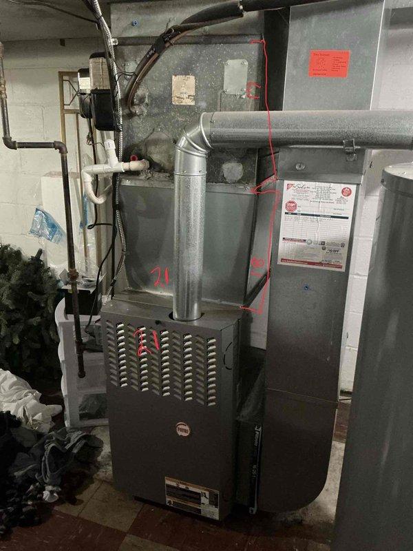 Conducted comprehensive on-site evaluation for complete HVAC system replacement, including air conditioning and furnace units. Assessed existing equipment configuration, ductwork connections, and spatial requirements in basement mechanical room. Documented current furnace model specifications, plenum connections, and galvanized supply duct system. Photographed equipment labels, electrical connections, and existing infrastructure to prepare detailed replacement proposal with appropriate sizing recommendations for new high-efficiency system installation.