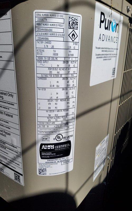 Responded to cooling complaint on recently installed HVAC system with inadequate upstairs cooling performance. Performed comprehensive system inspection of attic-mounted air handler and outdoor condensing unit. Verified proper refrigerant charge, airflow measurements, and ductwork connections throughout the system. Confirmed all equipment labels, certifications, and manufacturer specifications were intact and properly displayed. System tested and operating within normal parameters upon completion of service call.