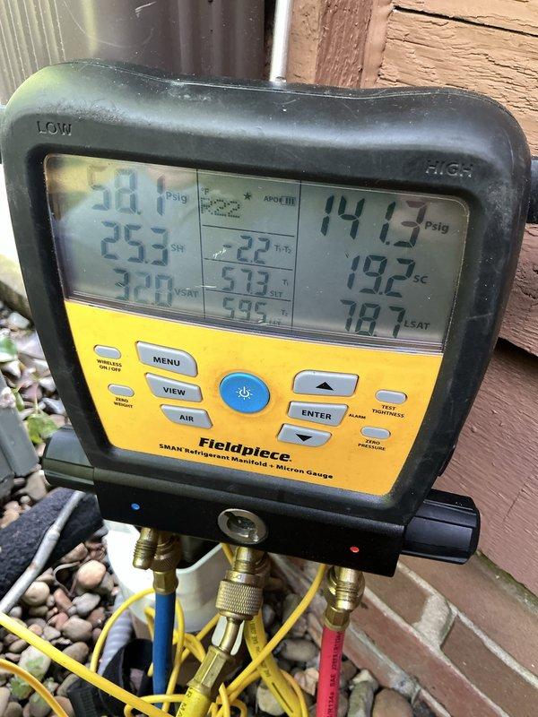 Completed routine AC tune-up maintenance on three residential air conditioning systems located in attic and crawl space installations. Performed standard diagnostics including refrigerant pressure and temperature measurements using manifold gauges, verifying system operating parameters were within manufacturer specifications. All three units found operating properly with no deficiencies noted; customer advised that air filters need replacement on two systems previously installed by company.