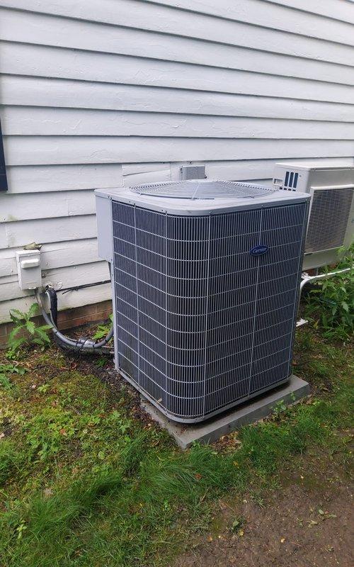 Performed comprehensive tune-up and maintenance inspection on dual cooling system consisting of outdoor central air conditioning condenser unit and interior ductless mini-split system. Completed standard preventive maintenance procedures including visual inspection of both units, verification of proper operation, and system performance evaluation with no issues identified during service call.