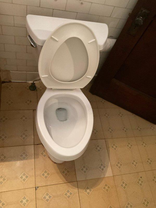 Responded to service call for toilet evaluation and replacement quote. Upon arrival, assessed existing standard two-piece white porcelain toilet with raised seat and lid. Customer requested replacement with comfort-height (ADA-compliant) toilet featuring high-flush performance capability. Inspected current installation including water supply line, shut-off valve, floor flange connection, and mounting configuration against subway-tiled wall. Documented existing floor tile pattern and spatial constraints for replacement unit specifications. Photographed current fixture and surrounding area to provide accurate measurements and installation requirements for quote preparation. Provided customer with recommendations for comfort-height toilet models with enhanced flushing systems suitable for their needs.