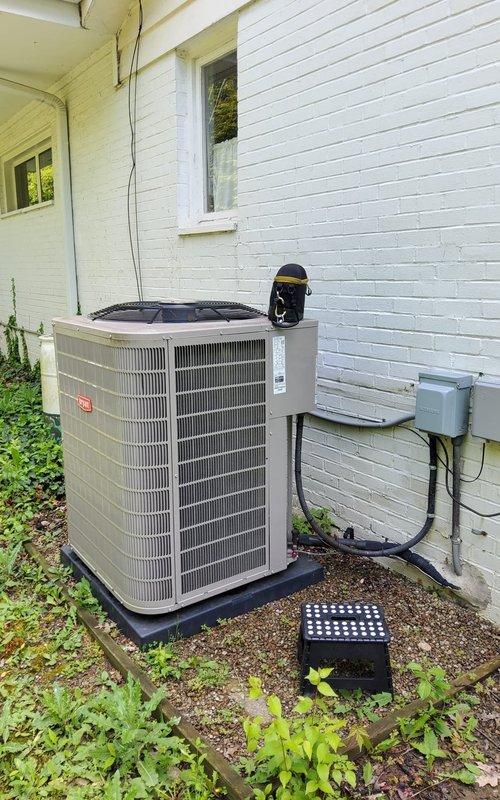 Scheduled air conditioning tune-up was rescheduled due to customer having no power to the residence at time of initial arrival. Return visit completed once electrical service was restored. Performed standard seasonal maintenance on outdoor condensing unit, inspecting electrical connections, disconnect box, and conduit routing. Unit operational and ready for cooling season.
