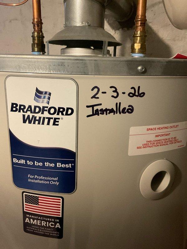 Responded to emergency call for gas leak detected by gas company near recently installed Bradford White water heater. Upon arrival, gas supply was already shut off for safety. Conducted thorough pressure test on all gas lines and connections associated with the water heater installation. Inspected copper piping, brass fittings, and compression connections at top of unit for leaks using soap bubble solution and pressure testing equipment. Verified all connections at the gas control valve and burner assembly. Identified and repaired faulty connection point causing gas leak. Re-tested entire system to confirm leak was eliminated and all connections achieved proper seal. Restored gas supply and verified water heater ignition and proper operation. System tested and confirmed safe for continued use.