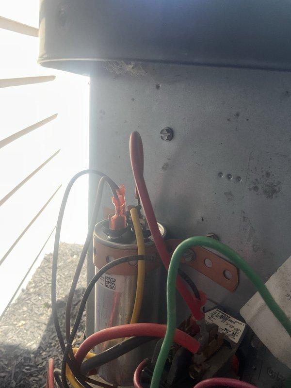 Replaced failed condenser fan motor, fan blade, and run capacitor on outdoor air conditioning unit. System was cycled and tested to verify proper operation of all components. Customer was advised that due to the age and overall condition of the equipment, replacement of the entire air conditioning system should be considered in the near future.