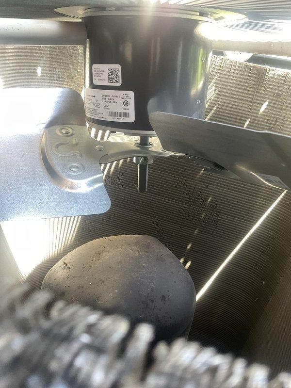 Replaced failed condenser fan motor, fan blade, and run capacitor on outdoor air conditioning unit. System was cycled and tested to verify proper operation of all components. Customer was advised that due to the age and overall condition of the equipment, replacement of the entire air conditioning system should be considered in the near future.