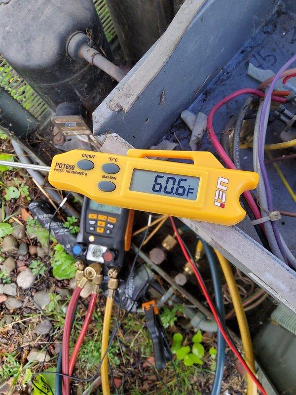 # HVAC Service Report

Performed annual air conditioning maintenance on an 18-year-old system. Conducted comprehensive diagnostics using digital manifold gauges to measure refrigerant pressures and temperatures, confirming R-22 refrigerant levels and system performance. All testing indicated the unit is operating within acceptable parameters for its age, and no immediate repairs were required at this time.