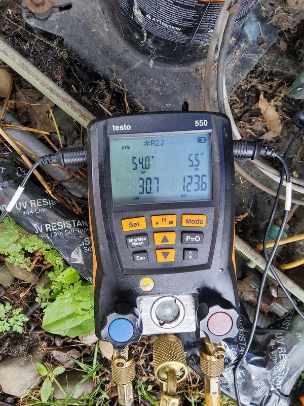 # HVAC Service Report

Performed annual air conditioning maintenance on an 18-year-old system. Conducted comprehensive diagnostics using digital manifold gauges to measure refrigerant pressures and temperatures, confirming R-22 refrigerant levels and system performance. All testing indicated the unit is operating within acceptable parameters for its age, and no immediate repairs were required at this time.