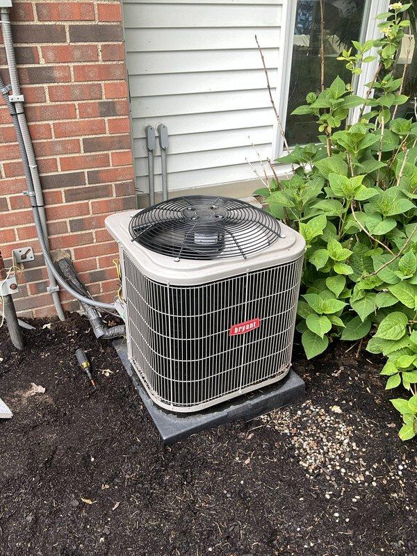 Responded to service call for 2-year-old Bryant AC system not operating properly that we originally installed. Upon arrival, performed diagnostic inspection of both outdoor condenser unit and indoor air handler. Checked electrical connections, refrigerant levels, and condensate drainage system. Verified proper operation of condensate pump assembly and cleared any blockages in drain lines. Inspected all PVC piping connections for leaks and confirmed secure fittings. Tested system startup and confirmed unit cycled on properly, achieving normal operating temperatures and pressures. System restored to full operational status.