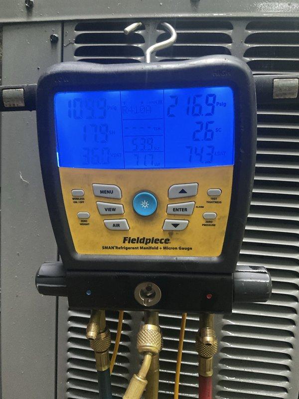 Completed comprehensive AC tune-up and preventive maintenance on a three-year-old air conditioning system as part of annual maintenance contract. Performed full system inspection including refrigerant pressure testing using digital manifold gauge, verified proper charge levels and superheat readings, inspected electrical connections and controls, and evaluated overall system performance. All components operating within manufacturer specifications with no issues identified; system running efficiently and ready for cooling season.