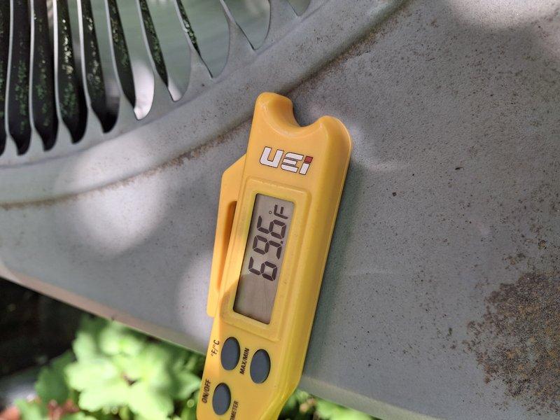 Completed comprehensive air conditioning tune-up maintenance service with no reported issues at time of arrival. Performed system diagnostics including temperature differential measurements across the evaporator coil, recording supply air temperature of 63.6°F. Inspected indoor air handler unit, ductwork connections, and insulation integrity to ensure proper system operation and energy efficiency for the cooling season.