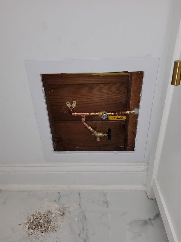 Installed two new frost-free outdoor faucets to replace existing exterior hose bibs. Work included running copper supply lines through interior wall cavities, installing shutoff valves with access panels for future maintenance, and securing all connections to code. Additional plumbing modifications were completed as needed to ensure proper installation and functionality of both freeze-proof spigots.