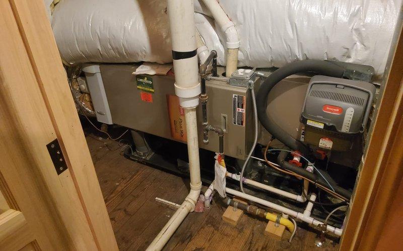 Completed preventive maintenance on three residential air conditioning units. Performed comprehensive inspection of outdoor condenser unit, verifying proper operation of compressor, condenser fan motor, and electrical connections. Inspected indoor air handler and furnace system, checked condensate drainage lines and humidifier operation. All units tested and confirmed operational. Customer renewed maintenance plan agreement with technician on-site.