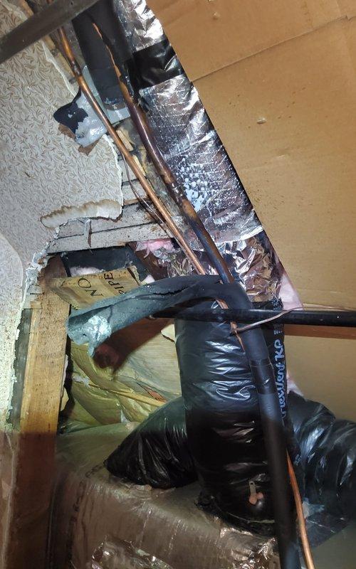 Completed evaporator coil replacement under parts warranty in attic-mounted HVAC system. Removed failed evaporator coil and installed new unit, reconnected refrigerant lines, verified proper drainage through PVC condensate system, and tested system operation to ensure proper cooling performance. All components functioning within manufacturer specifications upon completion.