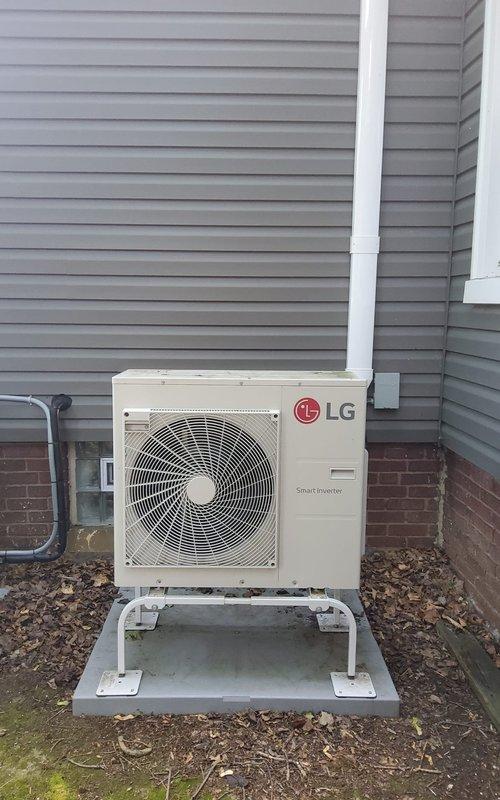 Responded to service call for non-functional one-year-old LG Smart Inverter mini split system displaying persistent error code following recent service. Diagnosed error code on indoor floor-mounted unit and outdoor condenser, performed system reset and troubleshooting procedures, cleared fault code, and restored full cooling operation to the system.