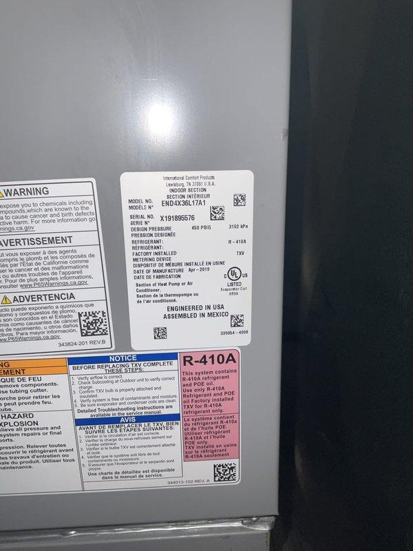 Performed routine heating system maintenance and tune-up on a 6-year-old furnace unit, model EHD4X36L17A1. Conducted comprehensive system diagnostics using refrigerant manifold and micron gauge, verifying pressures and refrigerant levels within manufacturer specifications for R-410A system. Inspected all safety labels, operational specifications, and system components to ensure proper functioning and compliance with operational standards.