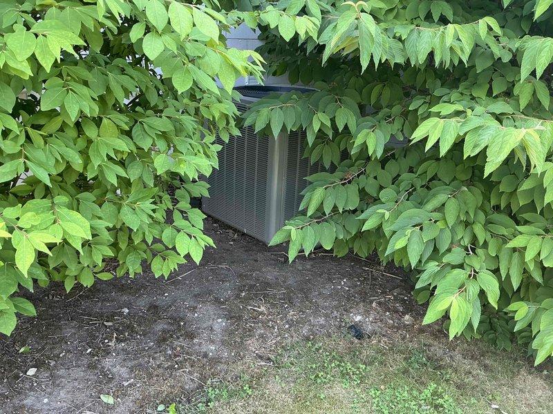 Conducted comprehensive on-site evaluation for complete heating and cooling system replacement. Assessed existing indoor air handler unit with sheet metal ductwork and outdoor condenser unit currently positioned in vegetation-dense area with inadequate clearance. Documented current equipment configuration, installation conditions, and spatial requirements to prepare detailed replacement estimate for new HVAC system.
