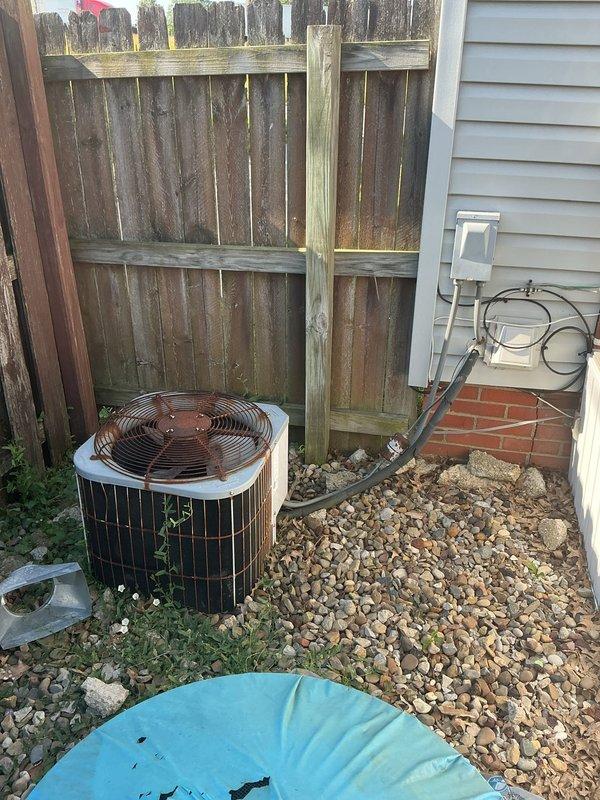 Responded to no cooling complaint on 1995 HVAC system. Performed comprehensive evaluation of outdoor condensing unit and indoor furnace/air handler in basement, documenting existing equipment age and condition. Provided complete system replacement estimate due to equipment being nearly 30 years old and beyond economical repair.