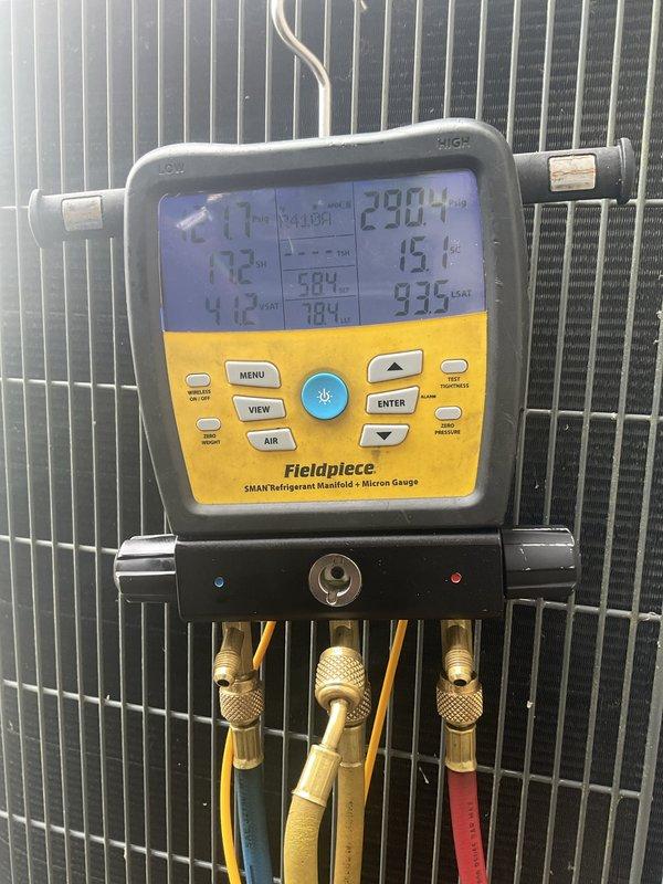 Completed comprehensive AC tune-up on residential air conditioning system. Performed full system diagnostics using digital manifold gauges to measure refrigerant pressures and temperatures, confirming proper operating parameters. Inspected outdoor condenser unit including capacitor, electrical connections, and compressor components. All system components found operating within normal specifications with no deficiencies noted at time of service.
