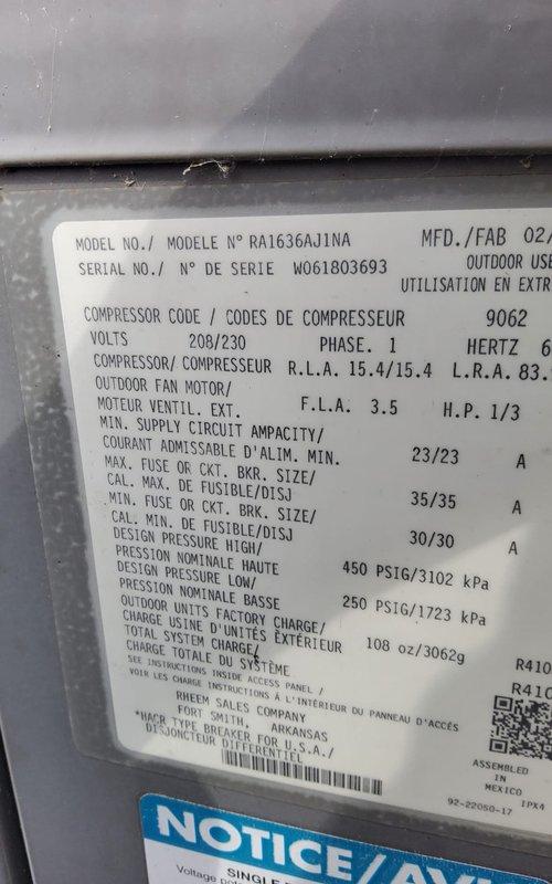Responded to service call for refrigerant leak on rooftop condensing unit, model RA1636AJ1NA. Upon inspection, identified active leak at compressor oil port and observed significant corrosion on copper refrigerant lines and fittings. Documented equipment condition with photos showing weathered piping, oxidation on copper connections, and compromised components requiring immediate attention to prevent further refrigerant loss and system failure.