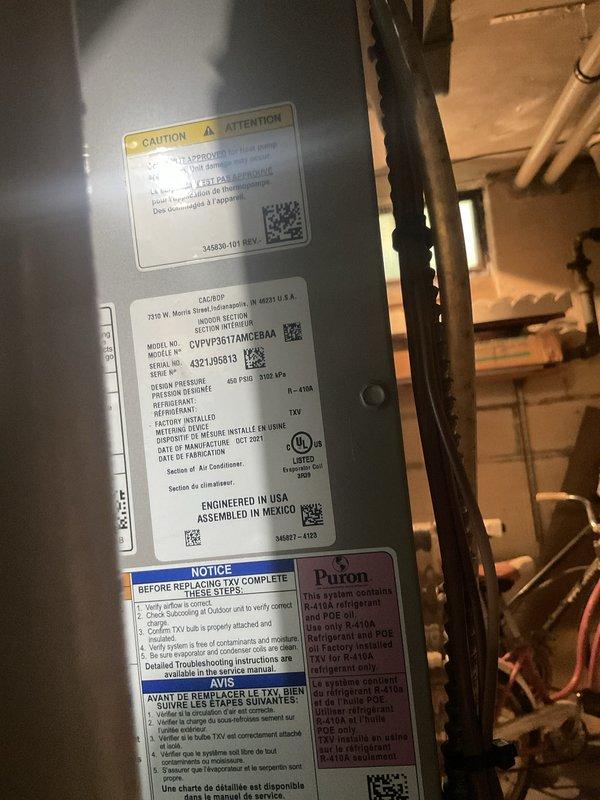 # HVAC Maintenance Service Completed

Performed comprehensive air conditioning maintenance on a 3-year-old Carrier CVPVF series unit utilizing R-410A Puron refrigerant. Conducted full system inspection including verification of refrigerant levels, electrical connections, and operational parameters. Provided customer education on proper thermostat programming and operation to optimize system efficiency and comfort control.