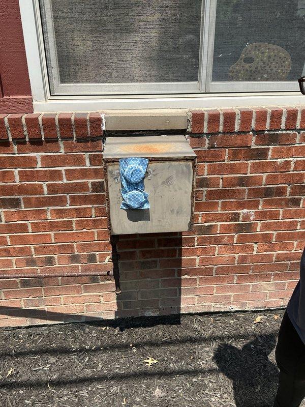 Conducted site assessment for removal of older in-wall natural gas heating unit that had become compromised by a deceased animal inside the system. Documented existing installation conditions including exterior wall-mounted access panel showing signs of weathering and corrosion, and provided estimate for complete unit removal and proper disposal.