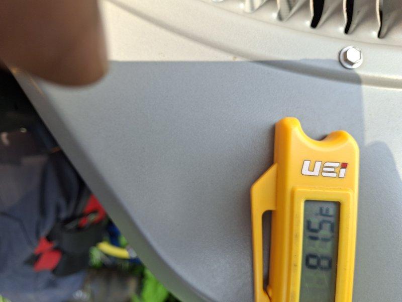Completed comprehensive tune-up on 10-year-old residential air conditioning system. Performed standard maintenance protocol including system diagnostics using Fieldpiece digital gauges to verify refrigerant pressures and temperatures across the evaporator coil, with all readings indicating proper system operation. Utilized UEi digital measuring instruments to assess additional system parameters and confirm optimal performance of the outdoor condensing unit.