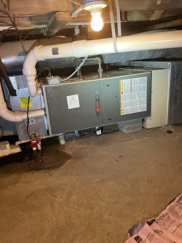 Responded to service call for non-operational air conditioning system affecting entire residence. Upon arrival, assessed both indoor furnace/air handler unit located in basement mechanical room and outdoor condensing unit positioned against exterior wall. Documented existing equipment configuration including electrical disconnect, refrigerant line set routing, condensate drainage system, and current installation setup. Provided comprehensive estimate for complete HVAC system replacement including removal of existing equipment, installation of new high-efficiency air conditioning system, and all associated components necessary to restore cooling functionality to the home.