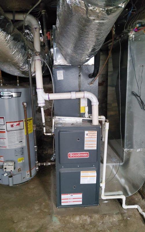 Responded to service call for air conditioning system not cooling and continuously running. Upon inspection, diagnosed and addressed the issue with the Goodman condensing unit and air handler system, restoring proper cooling function and normal cycle operation to the residence.