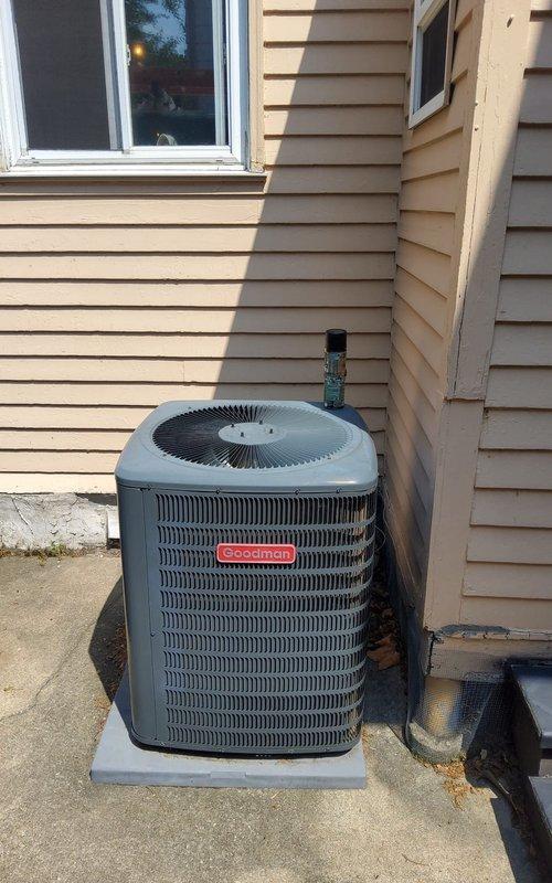 Responded to service call for air conditioning system not cooling and continuously running. Upon inspection, diagnosed and addressed the issue with the Goodman condensing unit and air handler system, restoring proper cooling function and normal cycle operation to the residence.