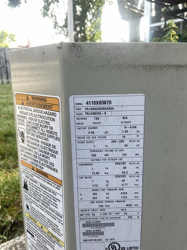 Performed comprehensive tune-up maintenance on a 9-10 year old residential HVAC system under maintenance plan agreement. Inspected and serviced Carrier outdoor condensing unit (Model PA13NA080N0ABAA, manufactured October 2015) and indoor air handler (Model CNPVP3017ALAAAAA, manufactured October 2016) charged with R-410A refrigerant. System found operating within normal parameters with no reported issues or deficiencies requiring correction.
