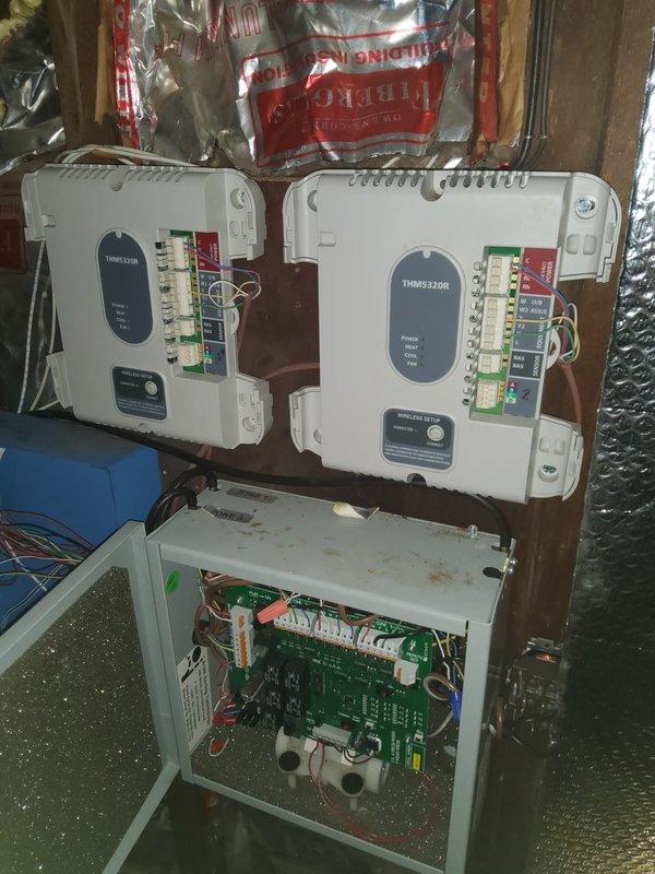 Responded to no-cooling call on 16-year-old air conditioning system with thermostat displaying service alert. Upon inspection, diagnosed failed control board in multi-zone HVAC system. Replaced defective circuit board, verified proper wire connections at terminal blocks, tested zone control modules, and confirmed system operation restored with all zones functioning correctly.