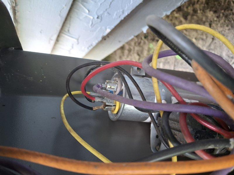 Responded to service call for residential air conditioning system with non-operational outdoor condenser fan. Upon arrival, performed diagnostic inspection of the outdoor unit and identified failed capacitor as the root cause of fan motor failure. Replaced defective capacitor with new component, restored all electrical connections, and verified proper wire terminations. Tested system operation to confirm condenser fan motor engagement and normal cooling cycle functionality.