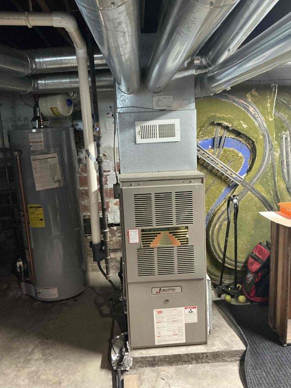 Completed comprehensive estimate for furnace replacement and air conditioning system addition at residential property with elderly occupant. Assessed existing basement mechanical room configuration, including current furnace unit, ductwork distribution system, and available space for new equipment installation. Documented existing HVAC infrastructure, including metal supply and return ductwork, plenum configuration, and utility clearances to determine compatibility with proposed replacement equipment and AC integration requirements.