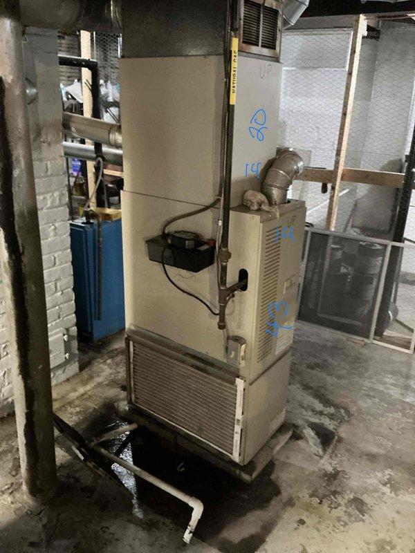 Completed comprehensive evaluation of two HVAC systems, both exceeding 20 years of service life, located in basement mechanical room. Assessed beige vertical furnace unit with connected ductwork system and accompanying equipment including water treatment system and electrical components. Based on age and condition of equipment, provided detailed replacement estimate for both heating and cooling systems to ensure reliable climate control and improved energy efficiency.