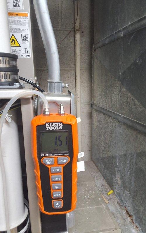 Completed full HVAC system replacement including furnace, evaporator coil, air conditioning condenser unit, and Ecobee thermostat. Performed comprehensive system commissioning with digital manometer testing showing 15.1 static pressure reading and verified refrigerant charge using manifold gauges with superheat and subcooling measurements confirming proper system operation.